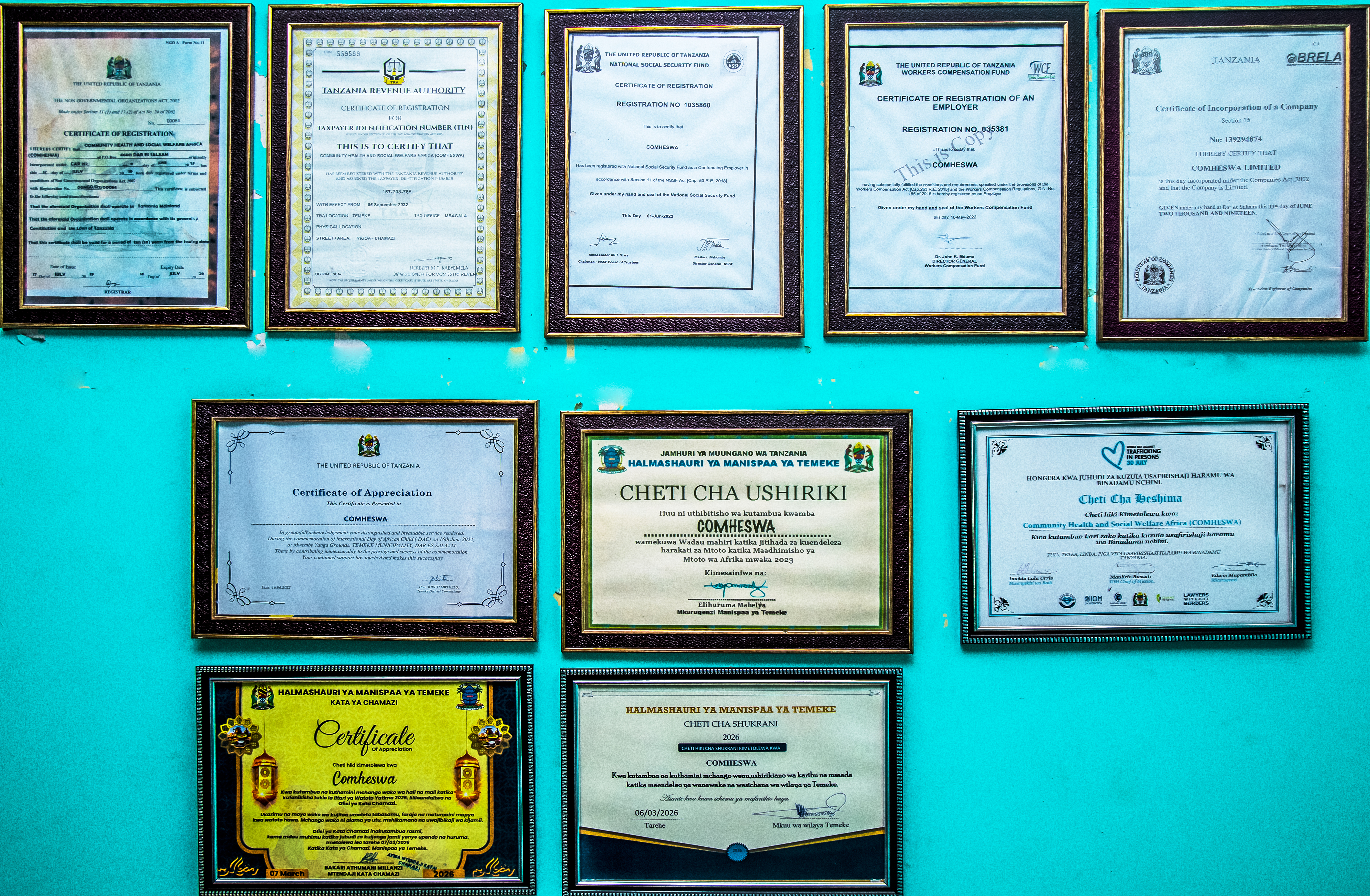 COMHESWA - CERTIFICATES OF RECOGGNITIONS